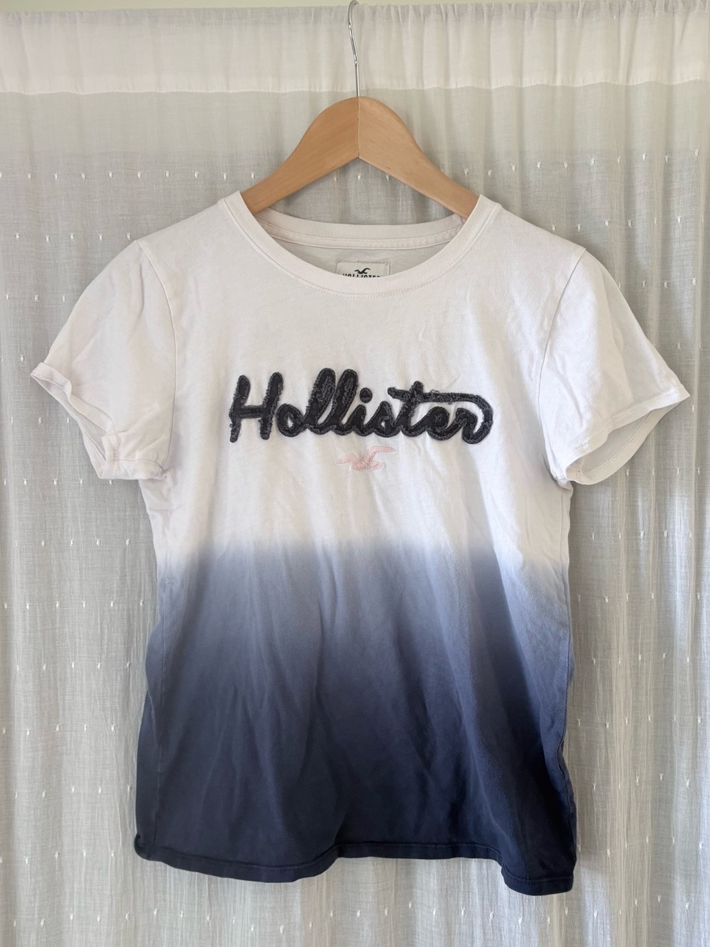 Hollister White to Navy Ombre Short Sleeve Crew Tee